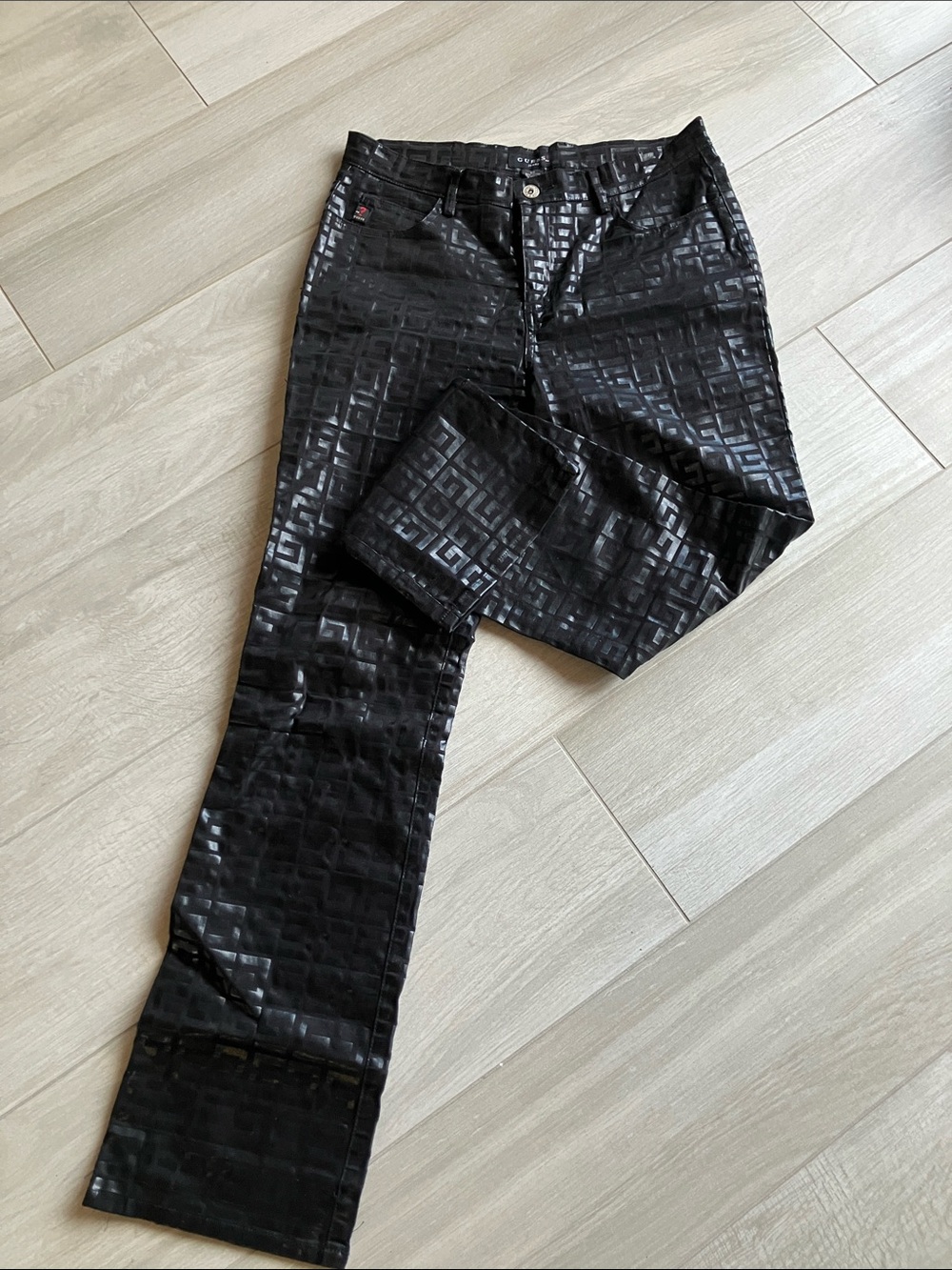 Guess Black Glossy Monogram Bootcut Jeans